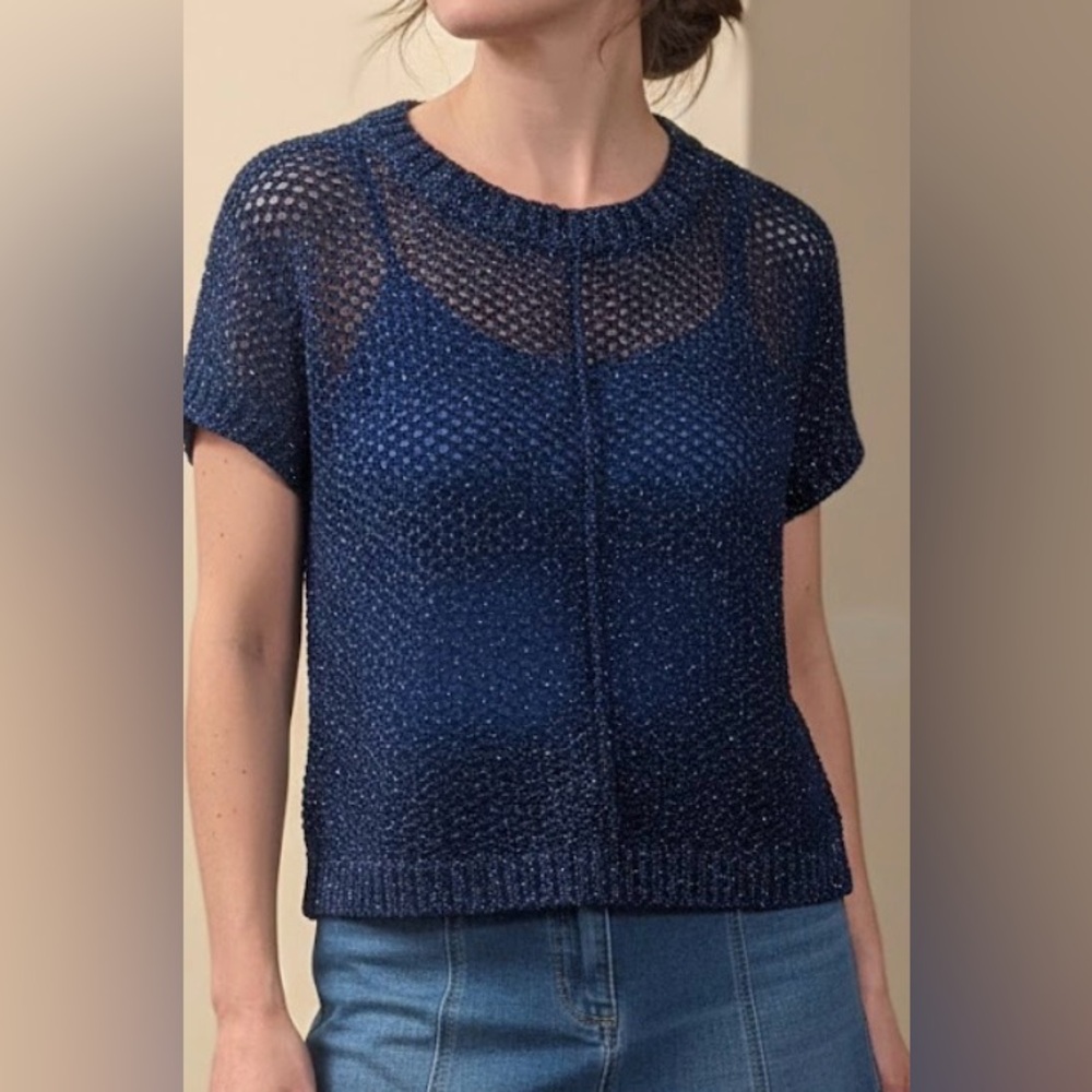 VINTAGE Stylish Blue Open-Knit Top size large
